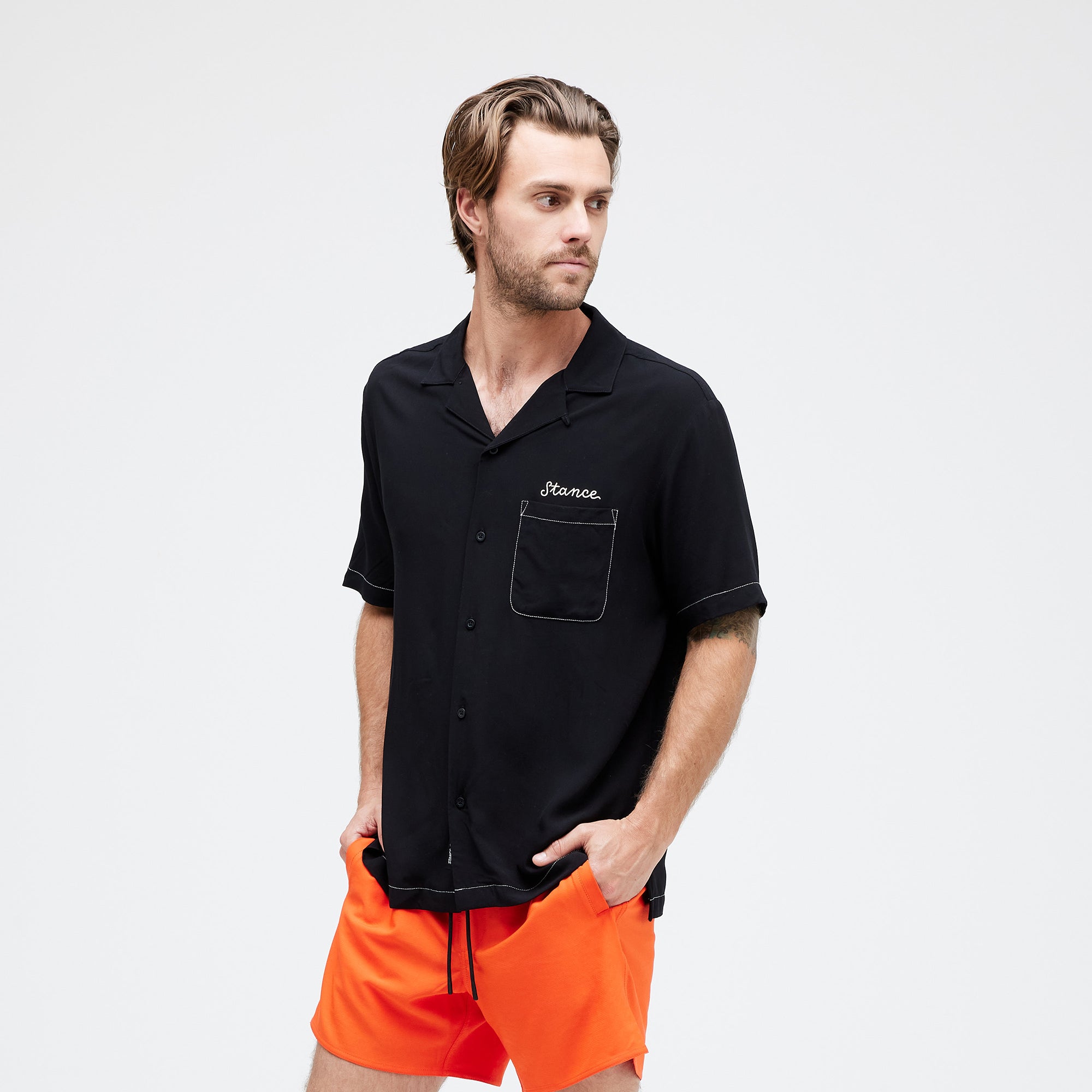 YOTO SS BUTTON UP-BLACK-【MEN'S】